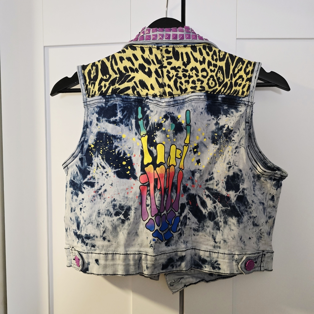 Ratbaby Punk Alternative Tie Dye Denim Vest With Psychedelic Details